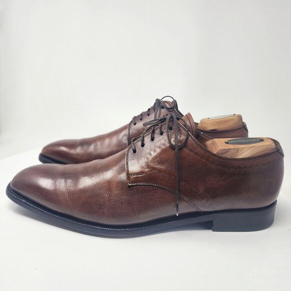 Faconnable Derby Dress Shoes Men 10.5 Brown Leather Plain Toe Fresh Polish 7162 main image 5